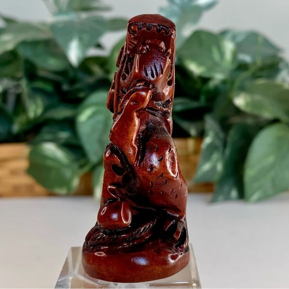 Vintage Boxwood Netsuke Dragon Figurine Wooden Animal Carving Wood Carved Figure